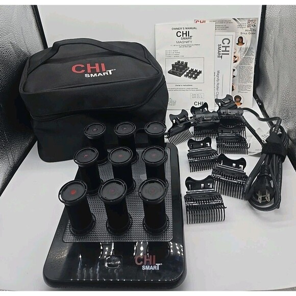 Chi Smart Magnify Ceramic 1" Hot Rollers Curlers Blue LED Platform & Case CS1104 - Picture 3 of 16